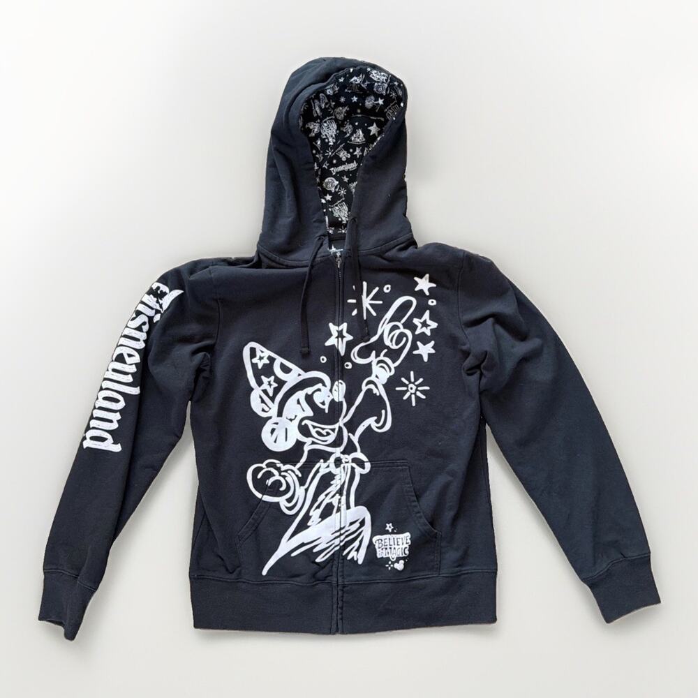 Disney Parks Zip Up Hoodie Women XL Gray Sorcerer Mickey Believe In Magic Jacket